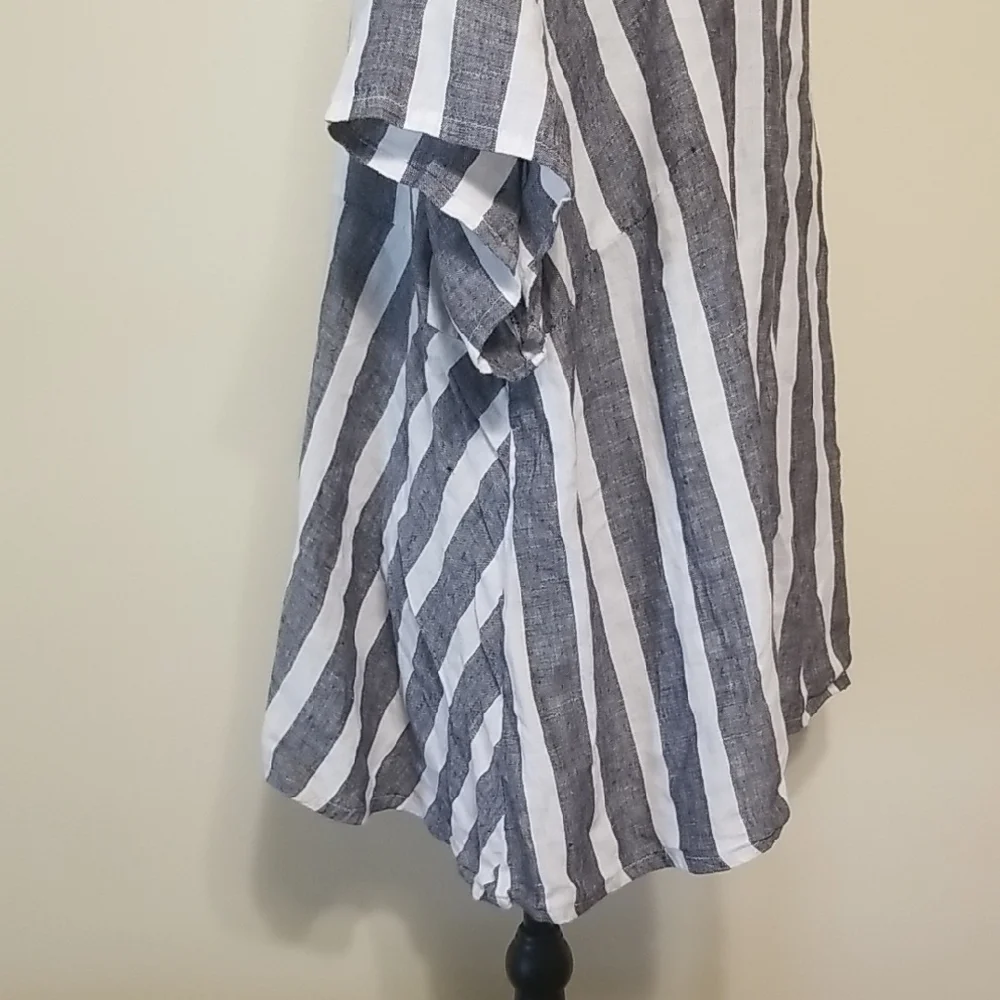 Flax Playful 100% Linen Plus Nautical Stripe Boxy Oversized Lagenlook Tunic Top - Picture 6 of 11